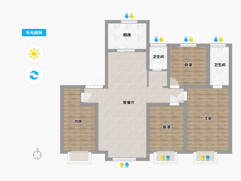 内蒙古自治区-呼和浩特市-伊泰华府晴翠-A区-151.00-户型库-采光通风