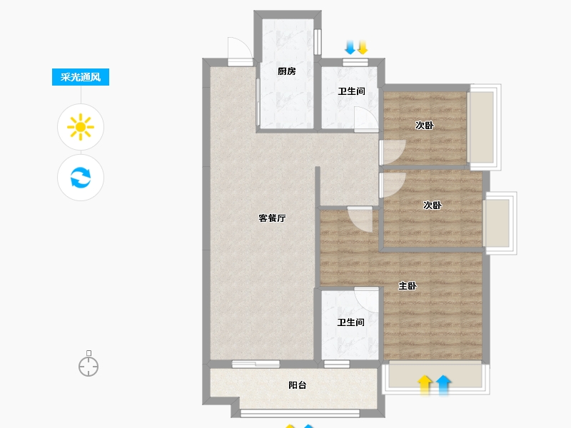 广东省-佛山市-保利熙雅花园-84.66-户型库-采光通风