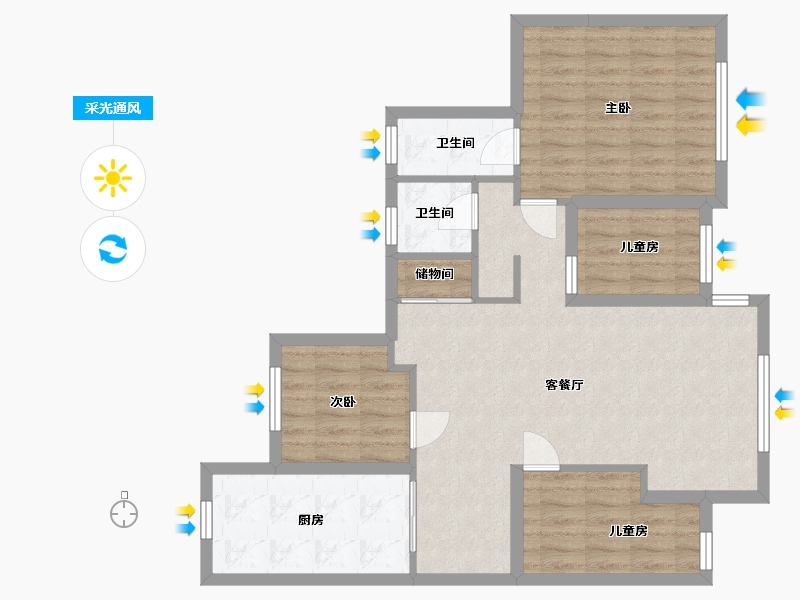 江苏省-苏州市-世茂蝶湖湾-86.32-户型库-采光通风