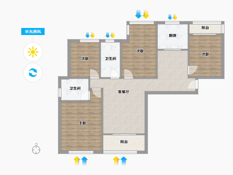 湖北省-武汉市-十里景秀社区-96.80-户型库-采光通风