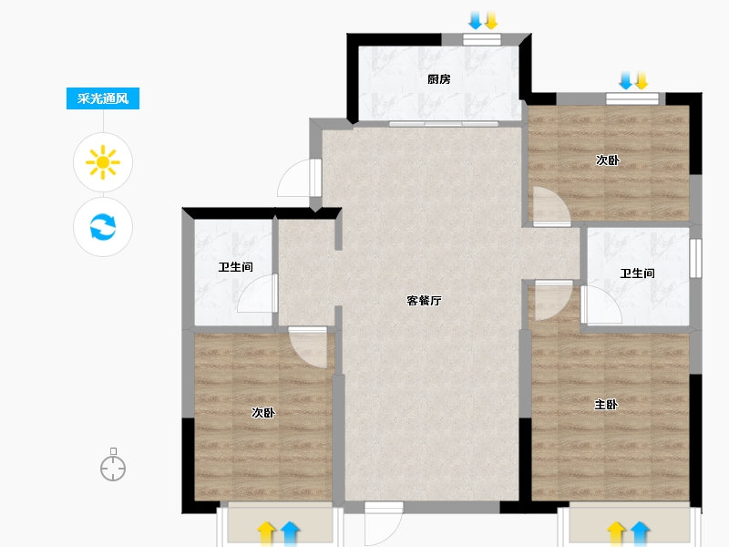 吉林省-辽源市-恒大翡翠湾-80.00-户型库-采光通风