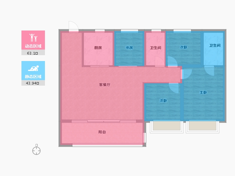 安徽省-芜湖市-镜湖壹品-108.96-户型库-动静分区