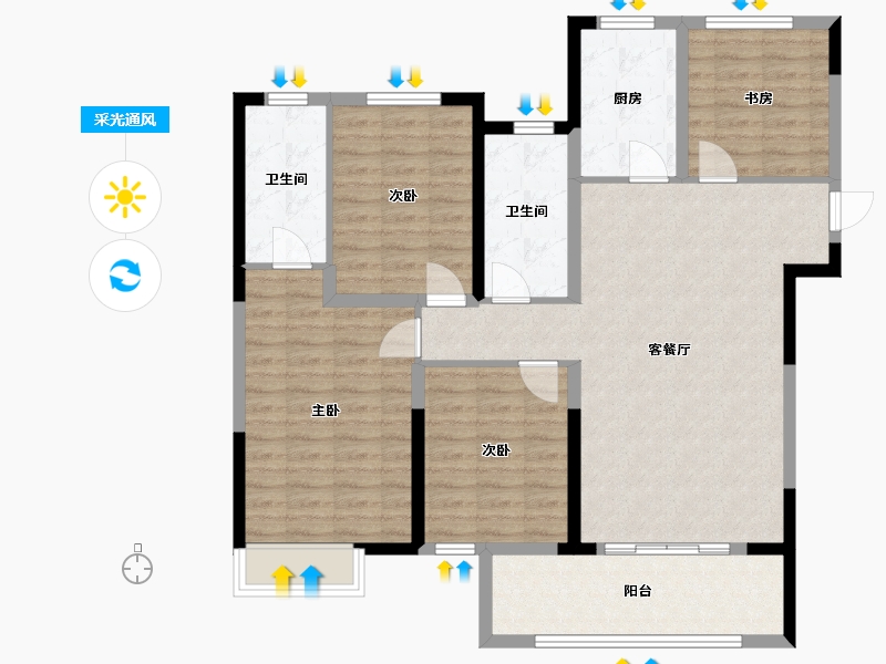 山东省-菏泽市-中璟珑璟湾小区-111.44-户型库-采光通风