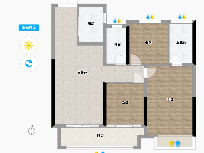 河南省-鹤壁市-建业世和府-89.60-户型库-采光通风