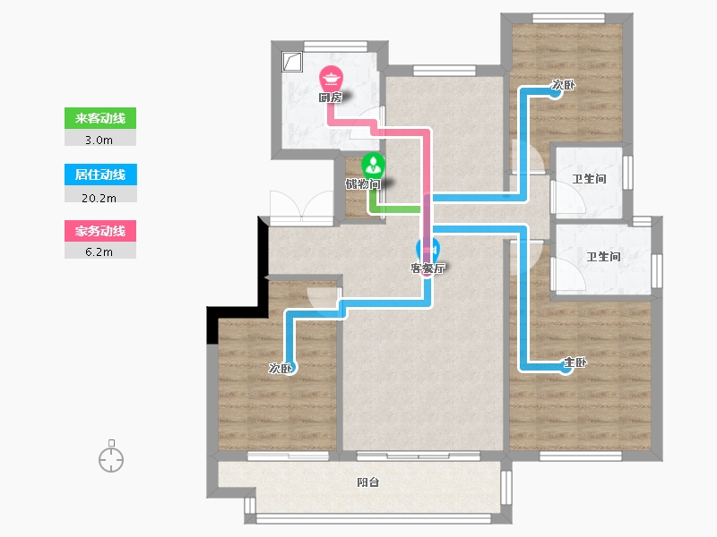 浙江省-温州市-琴桥湾小区-90.40-户型库-动静线