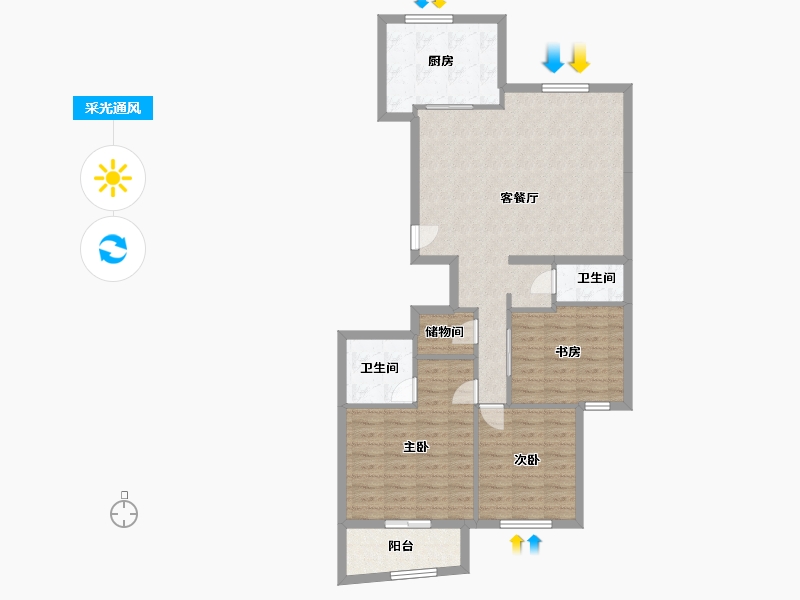 浙江省-温州市-南汇景园-96.00-户型库-采光通风