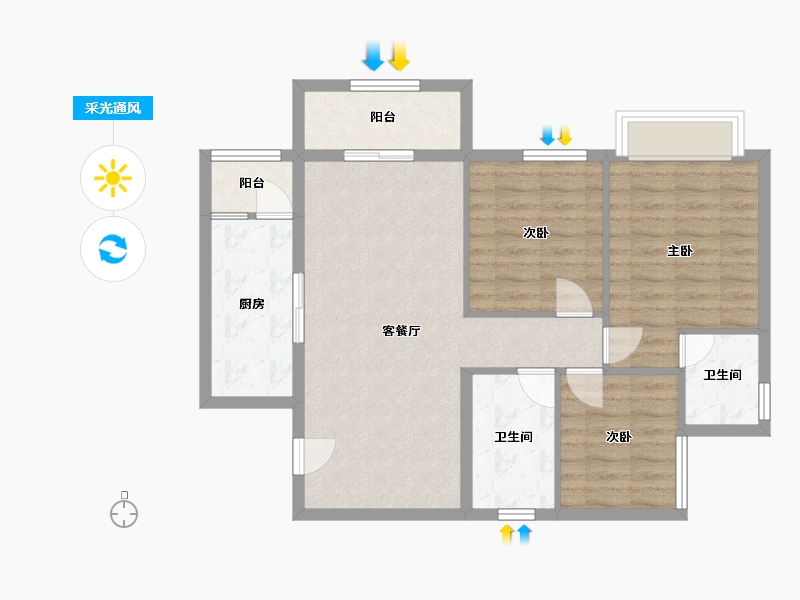 四川省-泸州市-鸿通翡翠滨江-73.60-户型库-采光通风