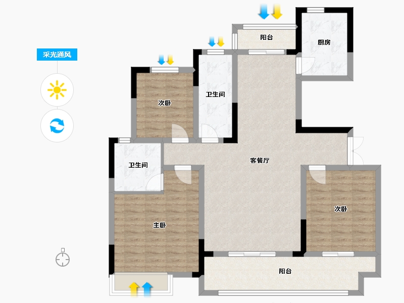 河南省-周口市-建业君望-109.60-户型库-采光通风