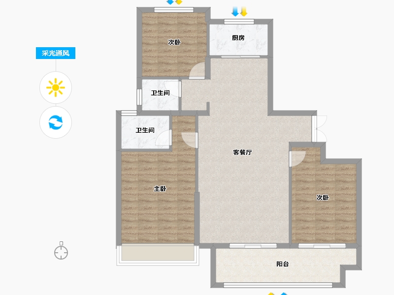 山东省-潍坊市-润城外滩华府-104.80-户型库-采光通风