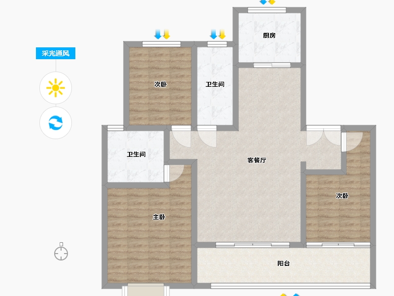 山东省-菏泽市-曹州毛胡同-110.16-户型库-采光通风