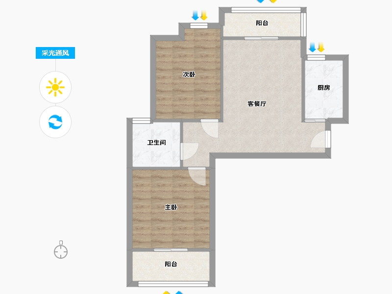 湖北省-武汉市-毛坦港湾B区-62.20-户型库-采光通风