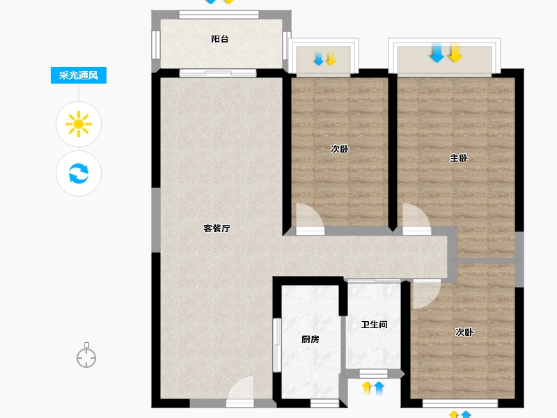 河南省-新乡市-诚城三英里-85.79-户型库-采光通风