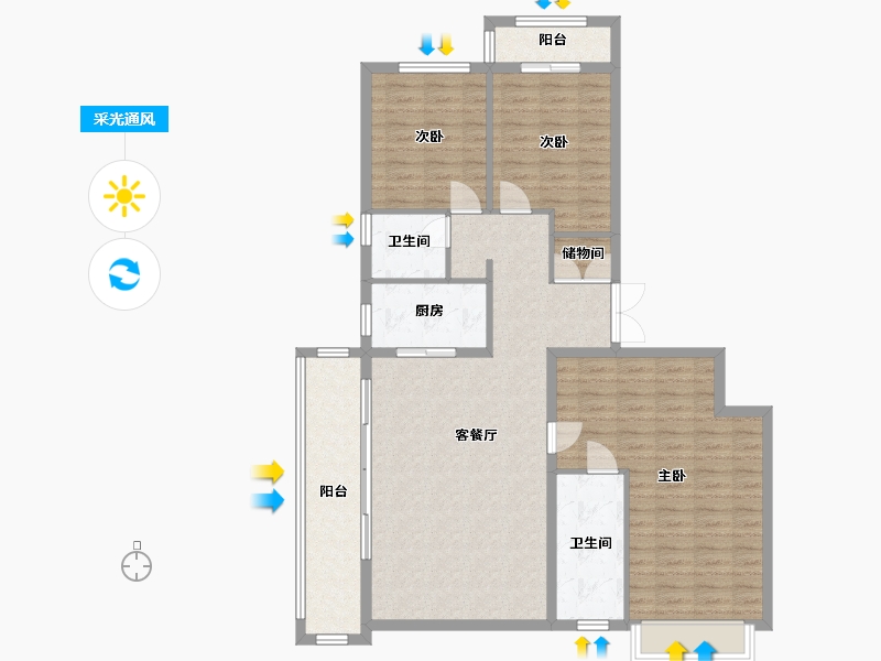 陕西省-西安市-中国铁建万科翡翠国际-121.00-户型库-采光通风