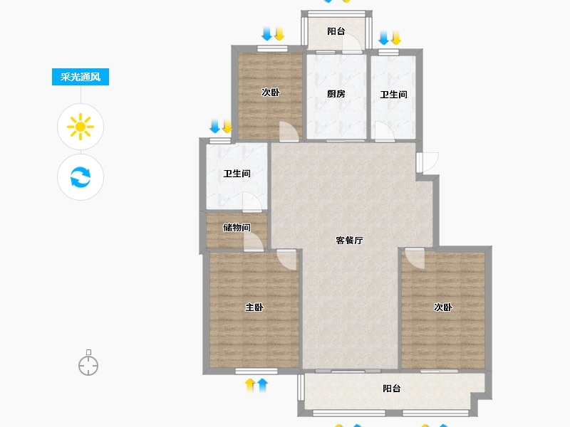 江苏省-南通市-幸福新居-118.40-户型库-采光通风