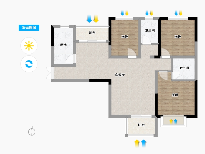 湖南省-长沙市-湘府9号-113.56-户型库-采光通风