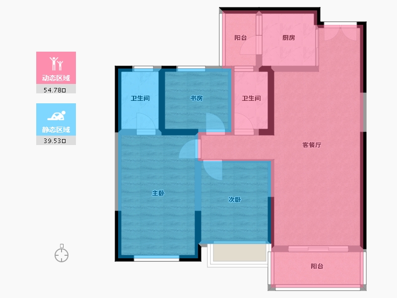 陕西省-宝鸡市-宝鸡市蓝光雍景半岛-89.60-户型库-动静分区