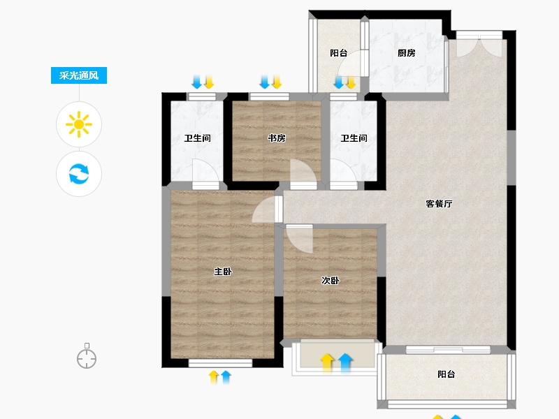 陕西省-宝鸡市-宝鸡市蓝光雍景半岛-89.60-户型库-采光通风