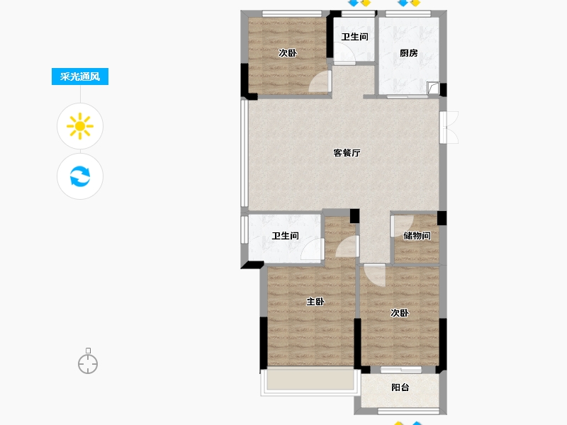 浙江省-杭州市-颐景玉兰公寓-87.63-户型库-采光通风