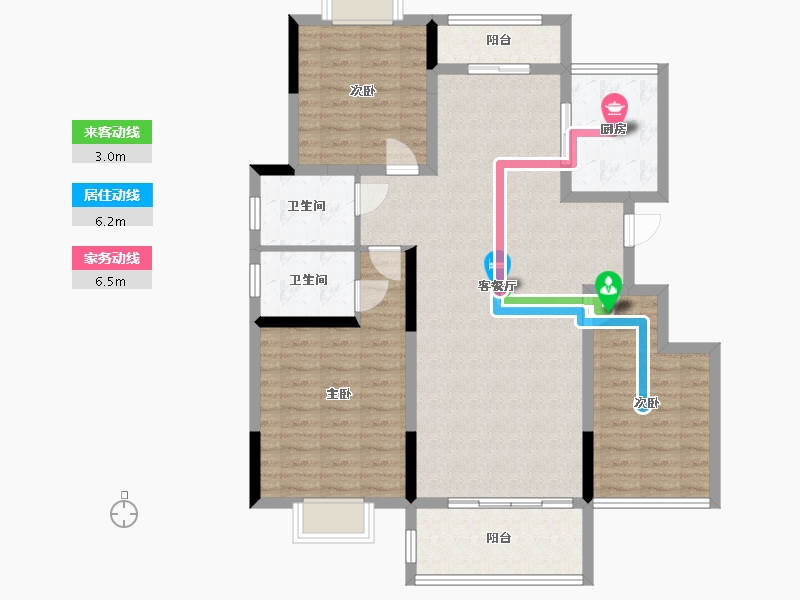 江西省-宜春市-龙湖百合花园-107.22-户型库-动静线