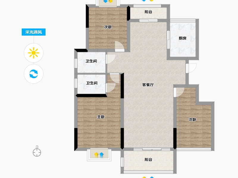 江西省-宜春市-龙湖百合花园-107.22-户型库-采光通风