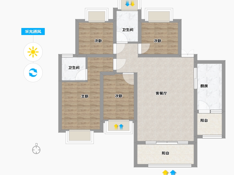 重庆-重庆市-昕辉璟樾-90.28-户型库-采光通风