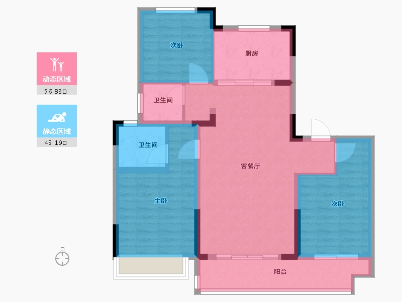 江苏省-无锡市-龙运天城宝龙世家-102.00-户型库-动静分区