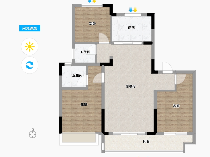 江苏省-无锡市-龙运天城宝龙世家-102.00-户型库-采光通风