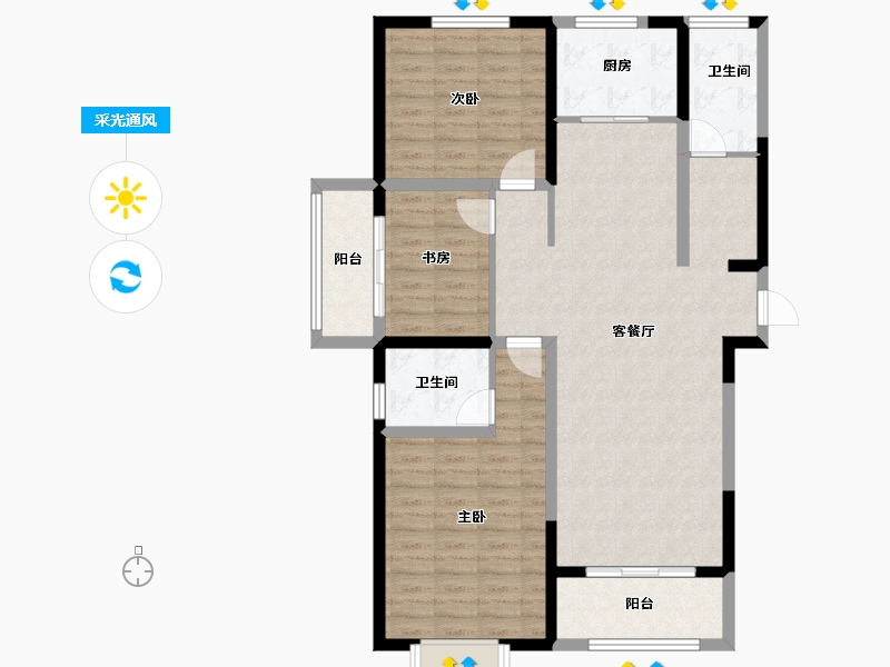 河南省-新乡市-禹洲嘉誉公元-104.00-户型库-采光通风