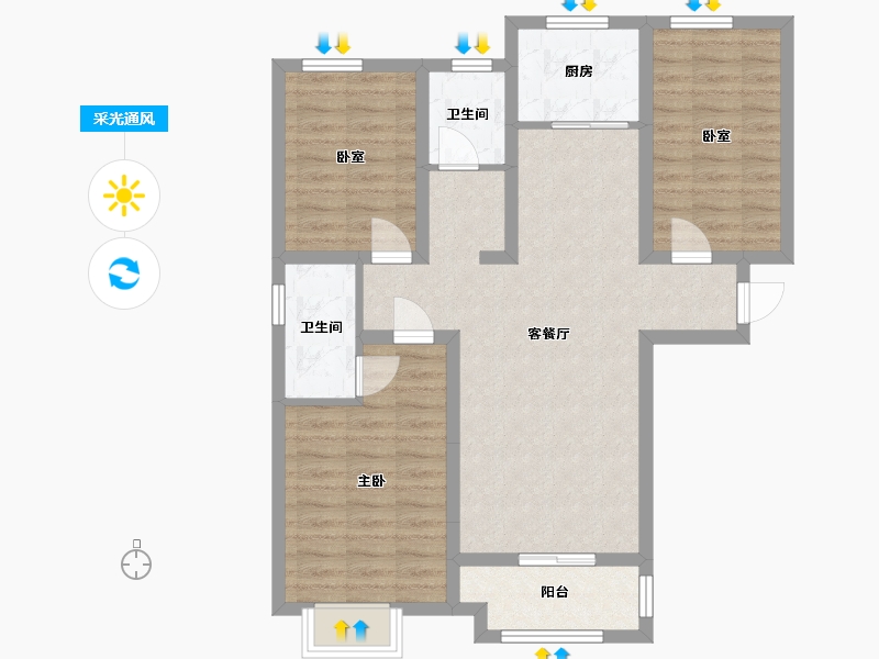 河南省-新乡市-天安名邸-二期-106.40-户型库-采光通风