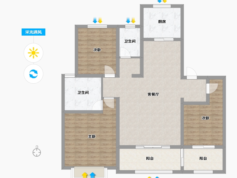 山东省-菏泽市-曹州毛胡同-110.16-户型库-采光通风