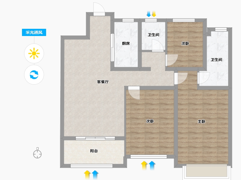 山东省-菏泽市-舜都新城-88.00-户型库-采光通风