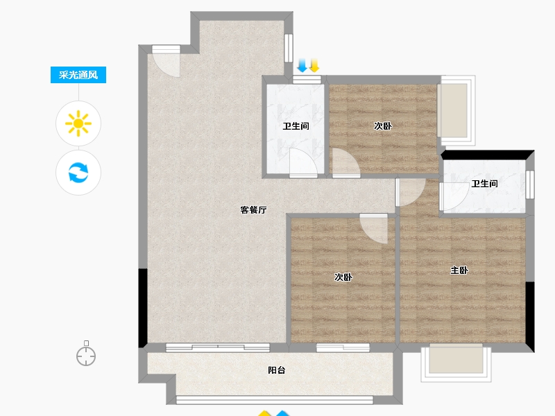 广西壮族自治区-梧州市-苍海1号(住宅小区)-84.54-户型库-采光通风