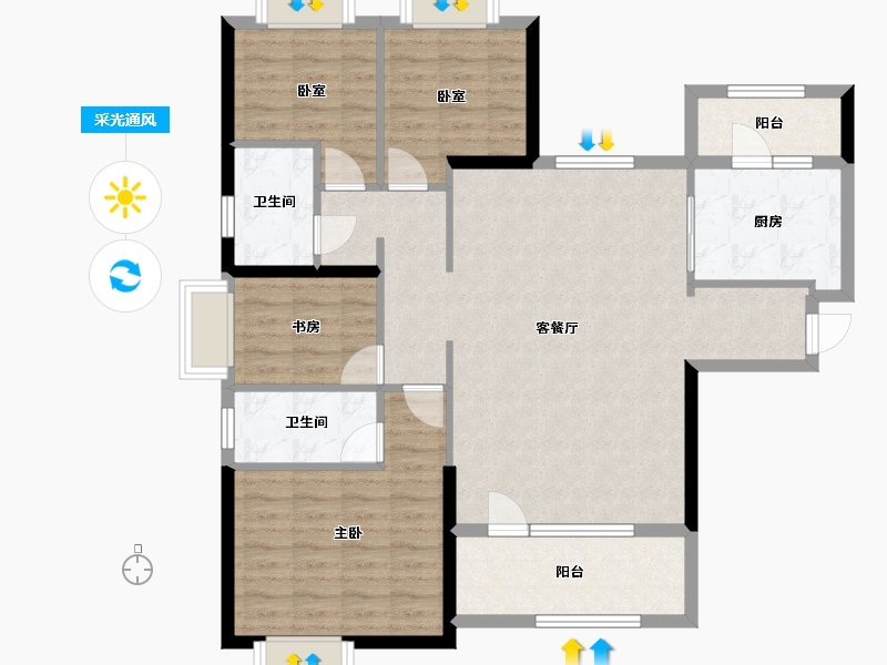 陕西省-汉中市-恒大御景湾-107.00-户型库-采光通风