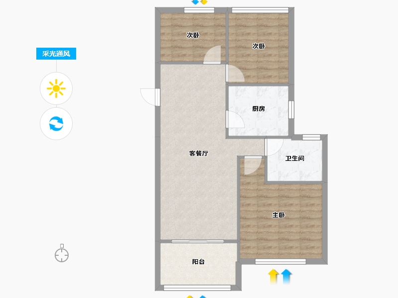 江苏省-苏州市-绿地21城-69.74-户型库-采光通风