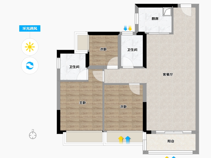 广东省-广州市-越秀明珠天悦江湾-74.00-户型库-采光通风