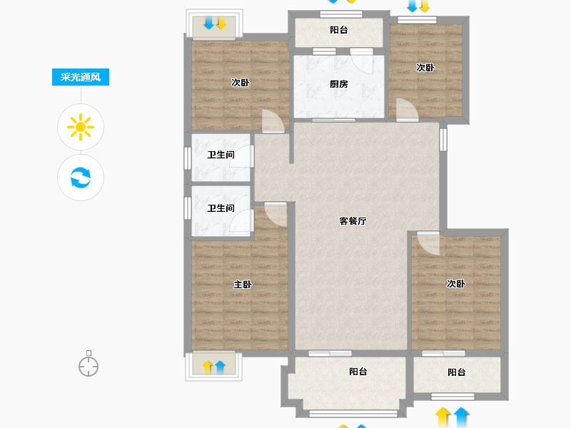 湖北省-天门市-怡湖花园-115.00-户型库-采光通风