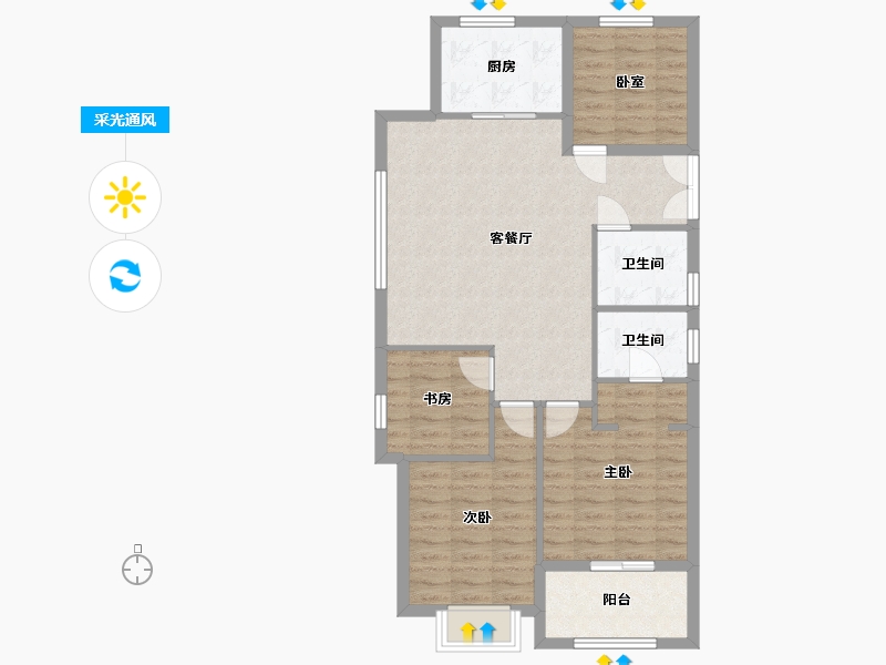 浙江省-绍兴市-丽景春天-90.00-户型库-采光通风