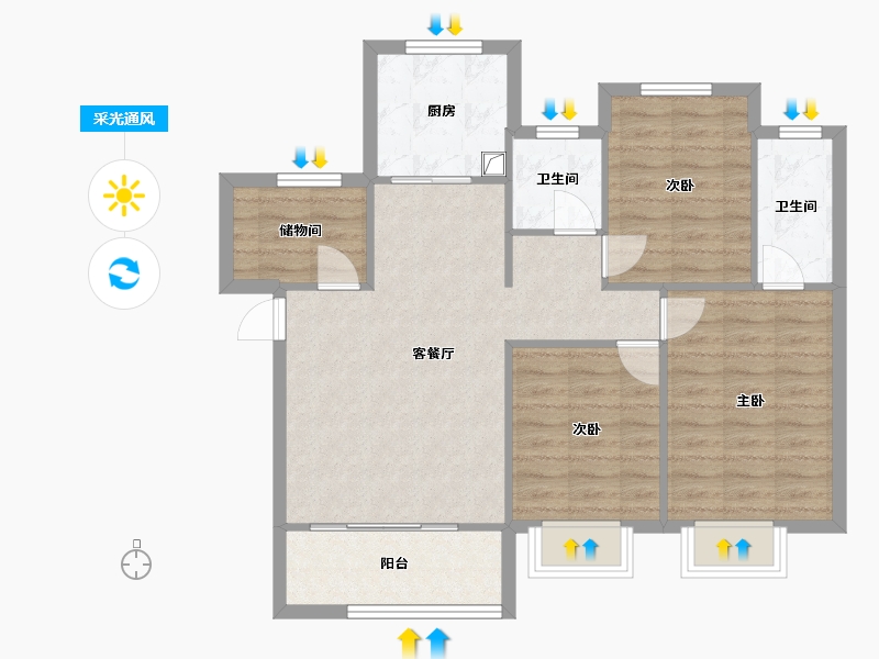 山东省-济南市-绿地国际城五期百花明都-99.00-户型库-采光通风