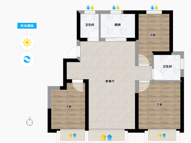 天津-天津市-煦河湾-70.00-户型库-采光通风