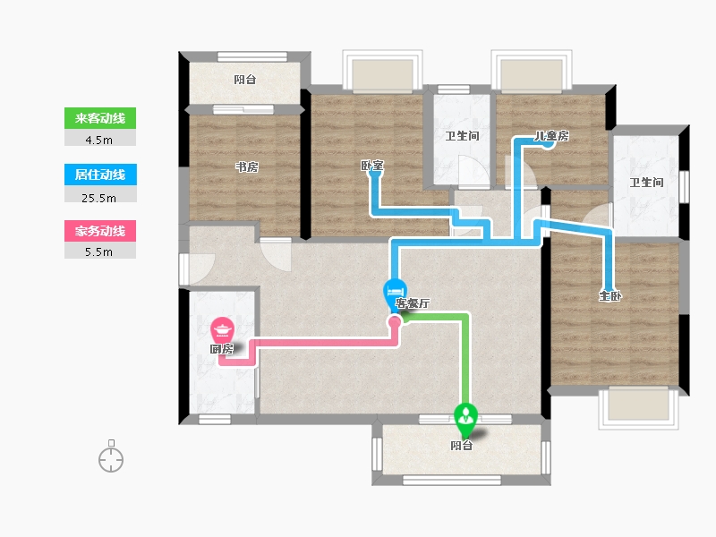 湖南省-长沙市-清控湖山雅居-97.25-户型库-动静线