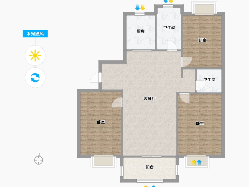 江苏省-苏州市-玉成家园-二期-109.62-户型库-采光通风