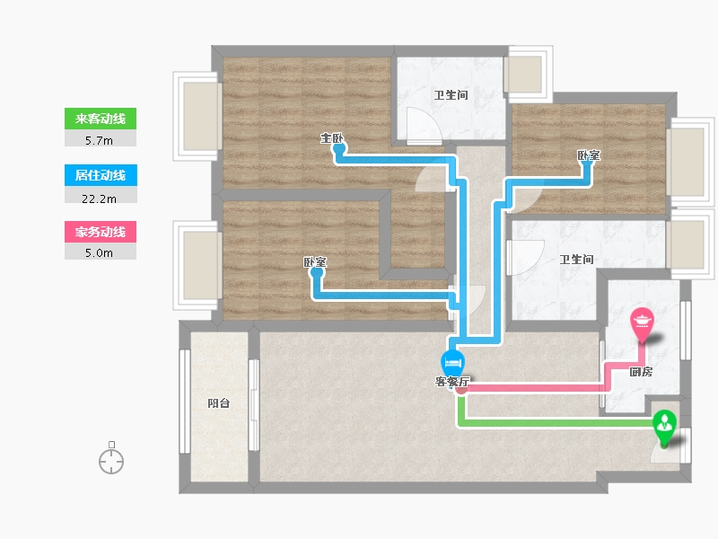 江苏省-苏州市-明玥逸庭-95.65-户型库-动静线