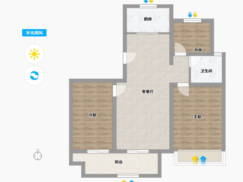 安徽省-亳州市-建投东方名府玖著-90.40-户型库-采光通风