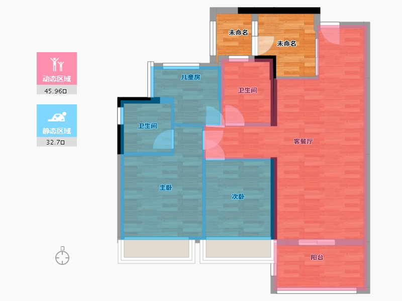 广东省-江门市-美的未来中心丨海棠公馆-79.36-户型库-动静分区