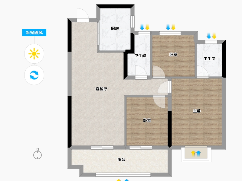 安徽省-安庆市-未来城-84.00-户型库-采光通风