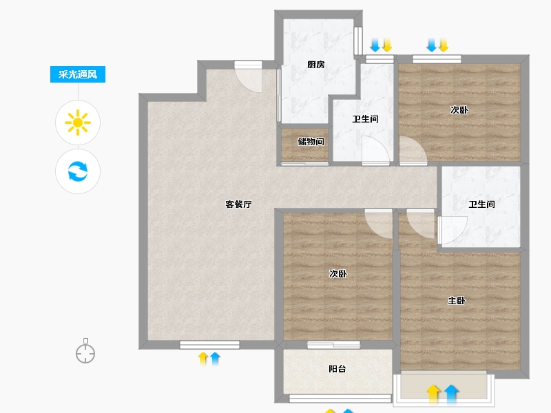 山东省-菏泽市-郓州一号-95.23-户型库-采光通风