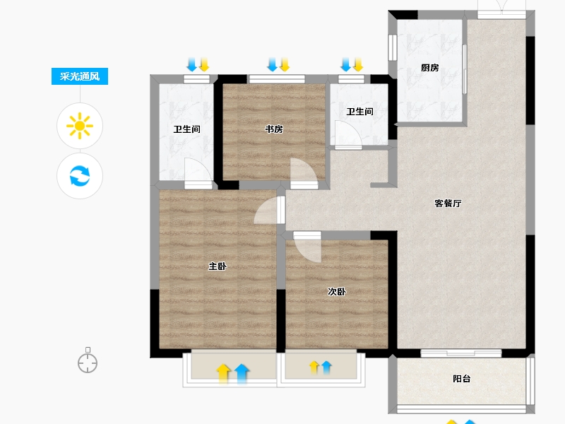 河南省-鹤壁市-朝歌里人文小镇A区-86.40-户型库-采光通风