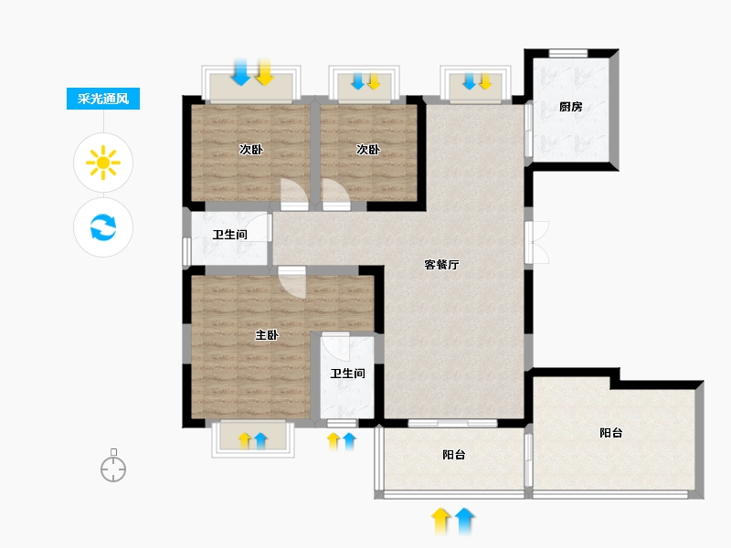 陕西省-汉中市-庆华世纪新城-136.00-户型库-采光通风