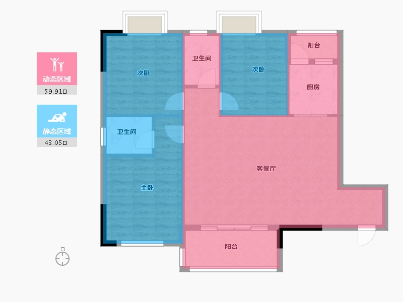 湖北省-天门市-北湖轩小区-100.00-户型库-动静分区