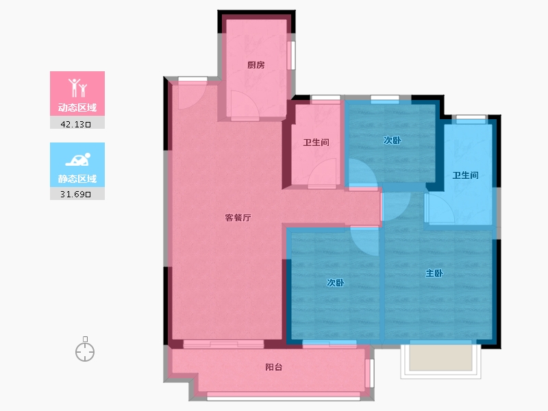 江苏省-苏州市-龙光花溪澜园-71.89-户型库-动静分区